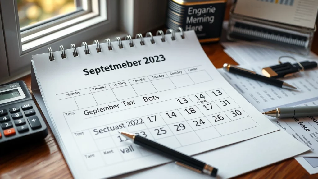 Un calendrier fiscal illustrant les dates clés pour le paiement de l'impôt sur les sociétés et la TVA en août-septembre 2025.