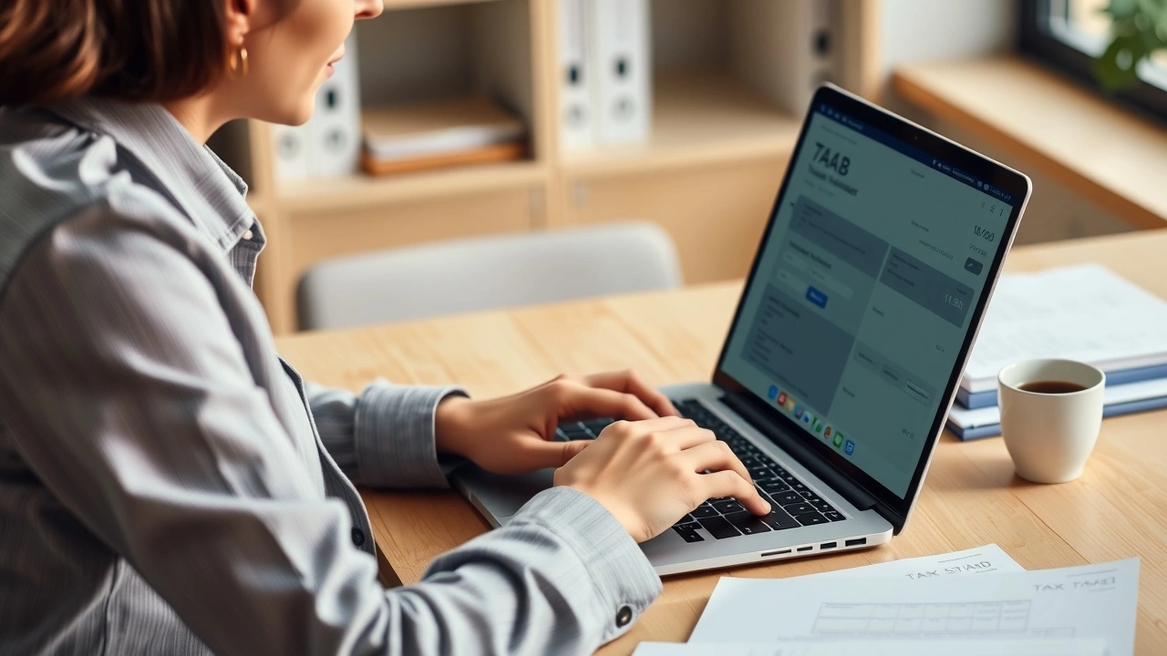 person utilisant un ordinateur pour corriger des informations fiscales