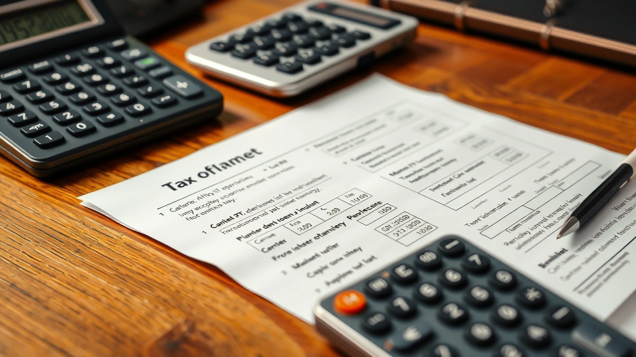 document de taxe et calculatrice sur un bureau