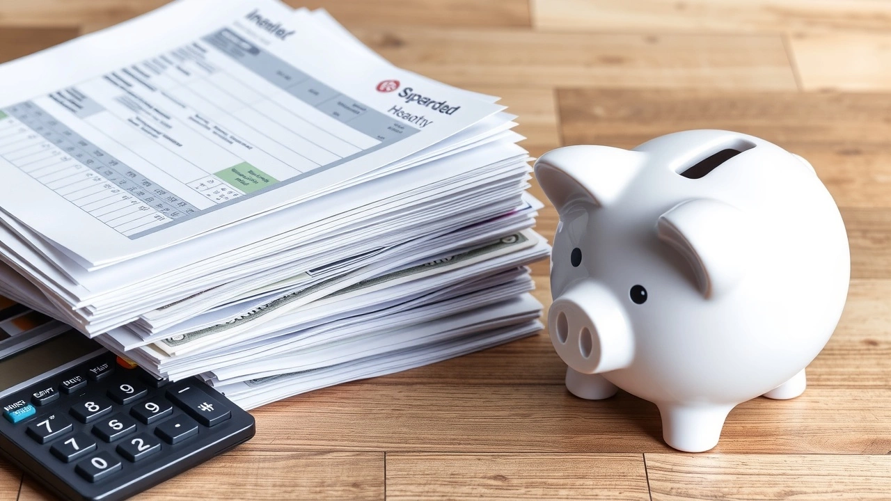 documents financiers avec tirelire et calculatrice