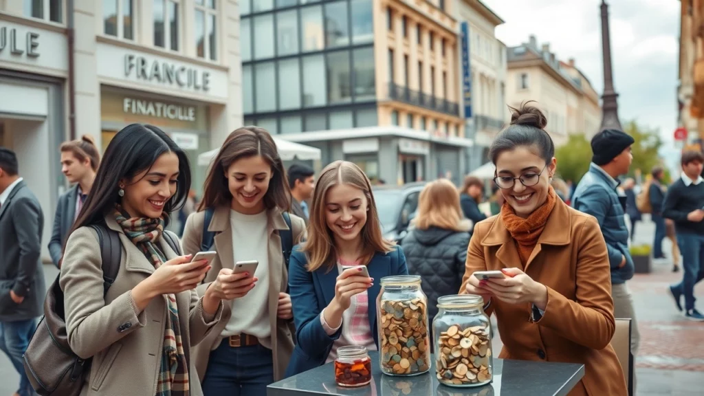 Scène illustrant les habitudes d'épargne des Français en 2025 dans un cadre urbain moderne.