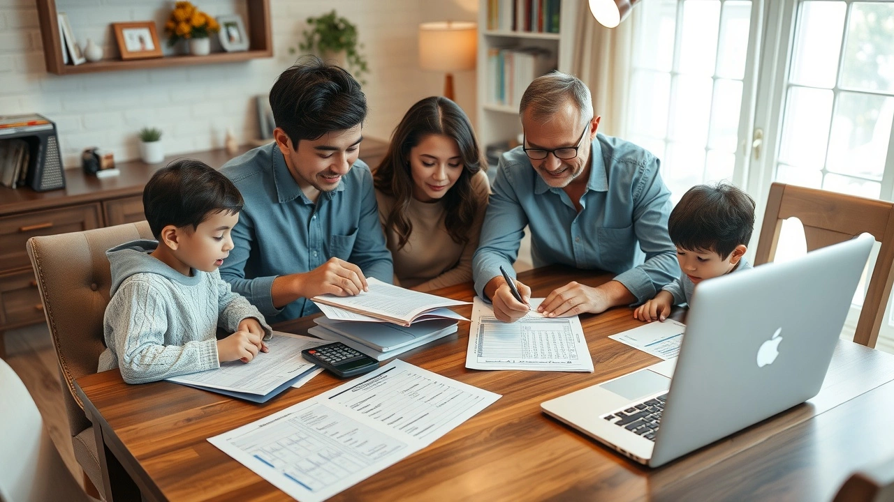 famille en train de faire un budget avec des documents