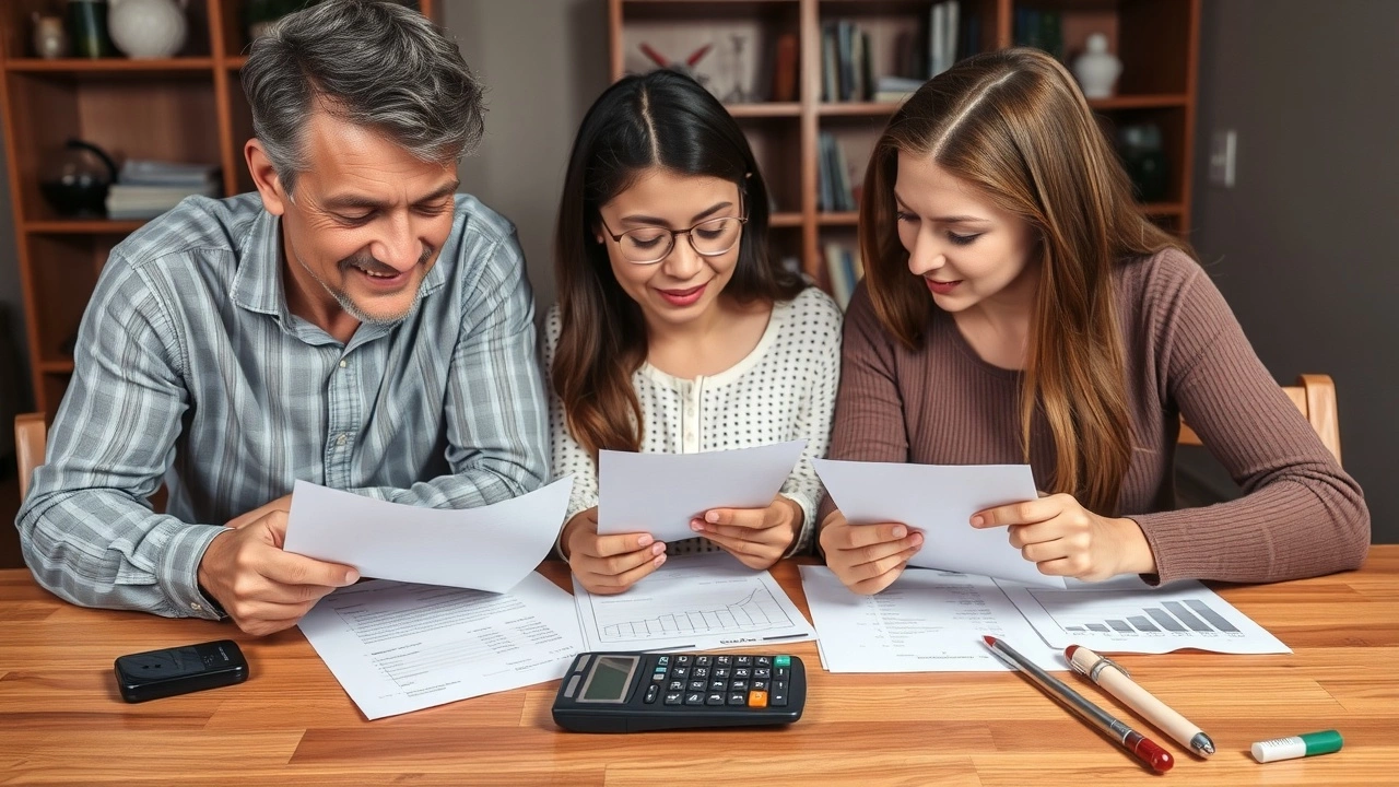 famille budgetisant avec documents financiers