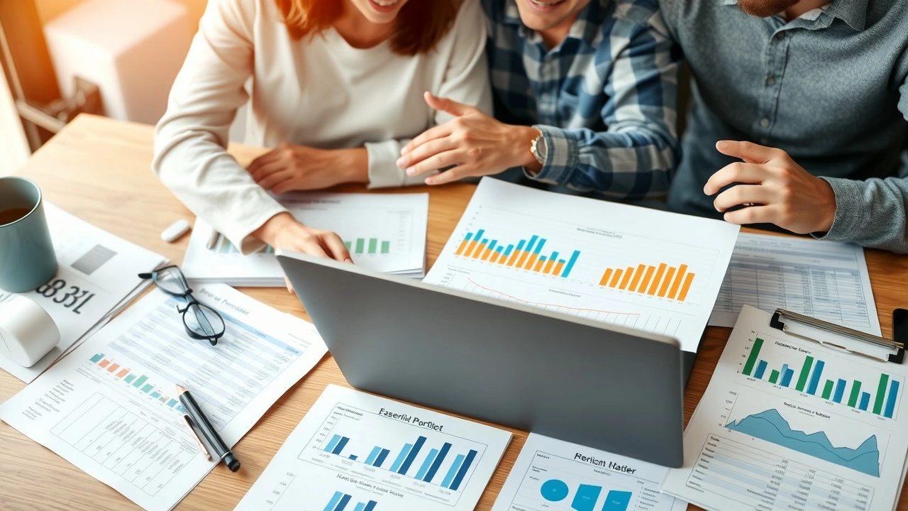 famille examinant un portefeuille d'investissement