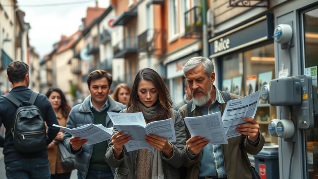 Une illustration montrant des particuliers et des entreprises inquiets à cause de l'augmentation des taxes énergétiques en 2025.