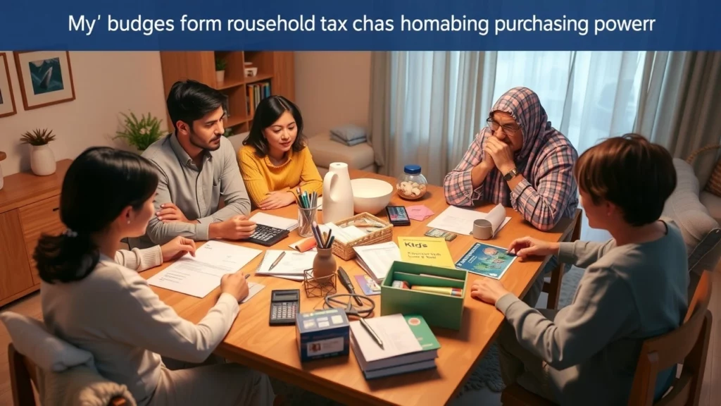 Une famille discutant de leur budget autour d'une table, illustrant l'impact de la revalorisation fiscale sur le pouvoir d'achat.