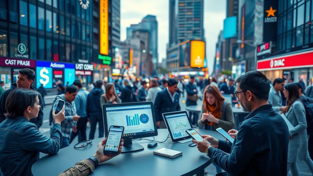 Une illustration de l'impact de la digitalisation sur la fiscalité personnelle en 2024, montrant des personnes utilisant des appareils modernes dans un environnement urbain.