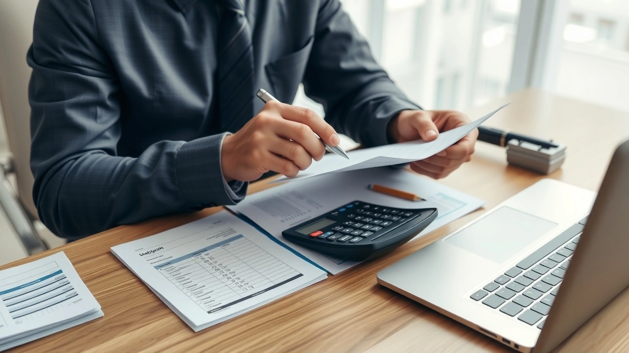 person au bureau avec calculatrice et budget