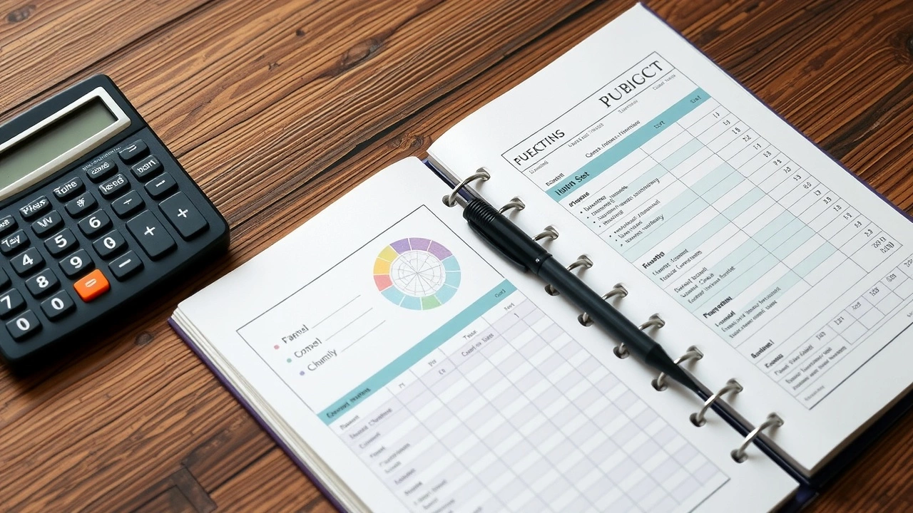 une photo d'un planificateur de budget ouvert avec des outils