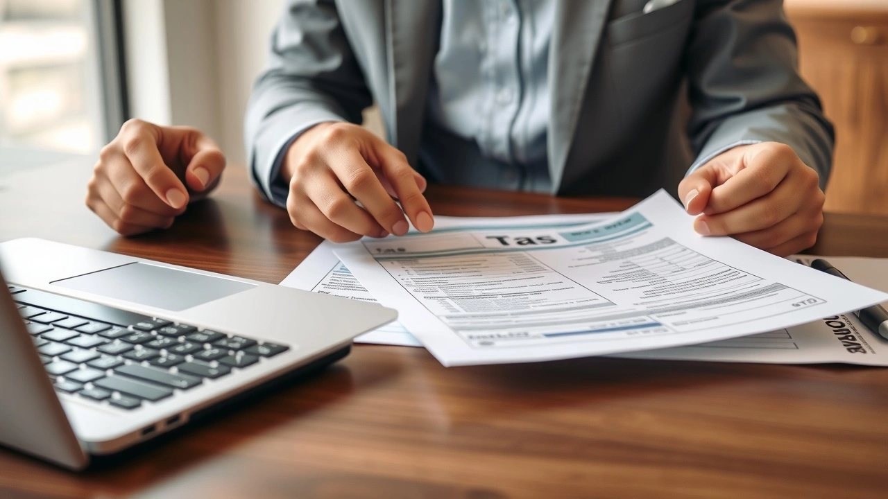 un professionnel examinant des documents fiscaux et un calculateur