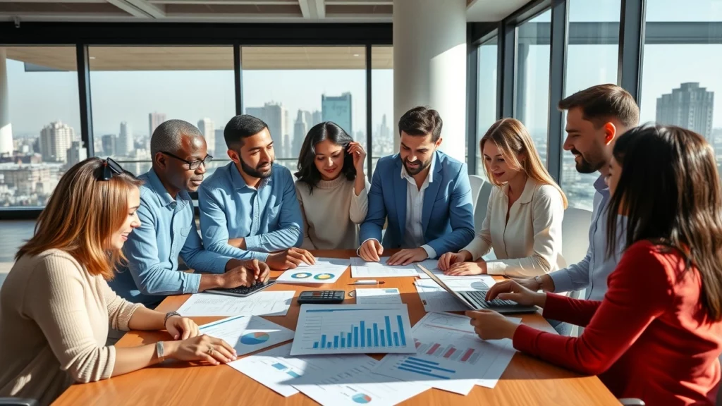 Une scène montrant des personnes discutant de stratégies d'épargne dans un bureau moderne.