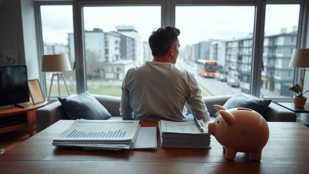 Une scène illustrant une personne réfléchie, montrant la prudence face à l'inflation et au pouvoir d'achat en baisse.