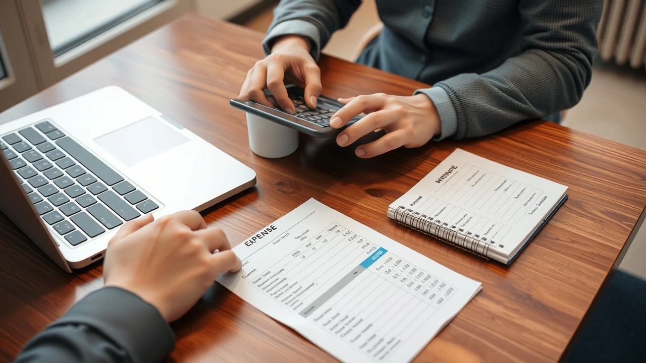 person analysant ses depenses avec un ordinateur et une calculatrice