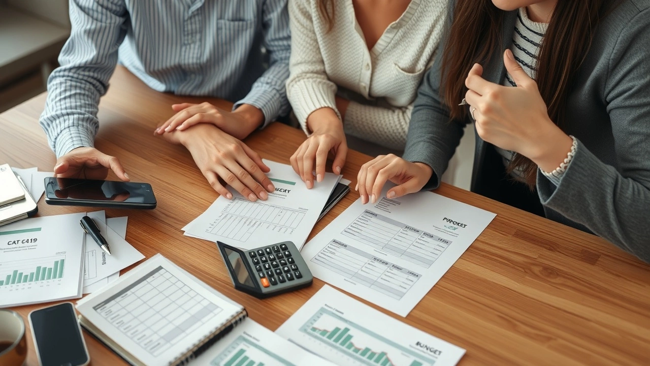 famille utilisant une calculatrice pour le budget