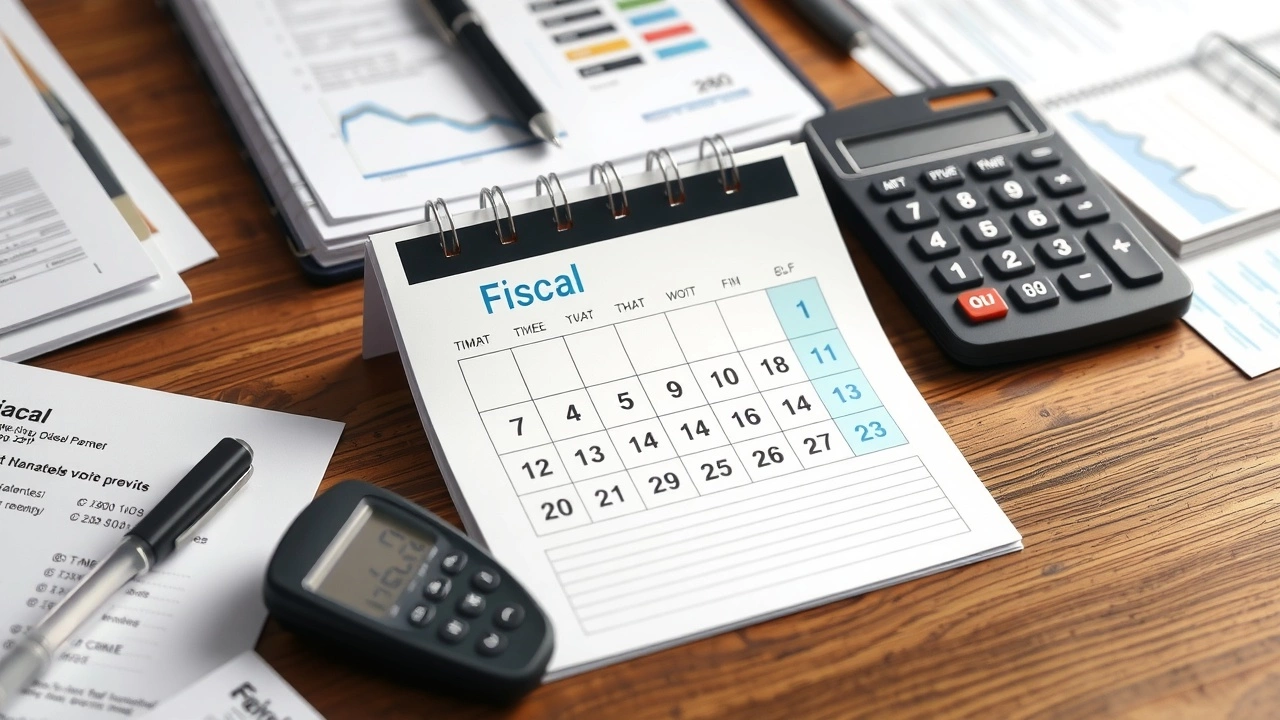 bureau avec un calendrier fiscal et des documents financiers