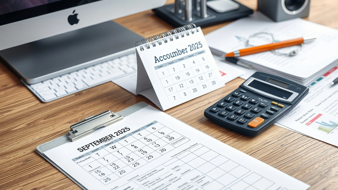 bureau avec documents de comptabilité et calendrier