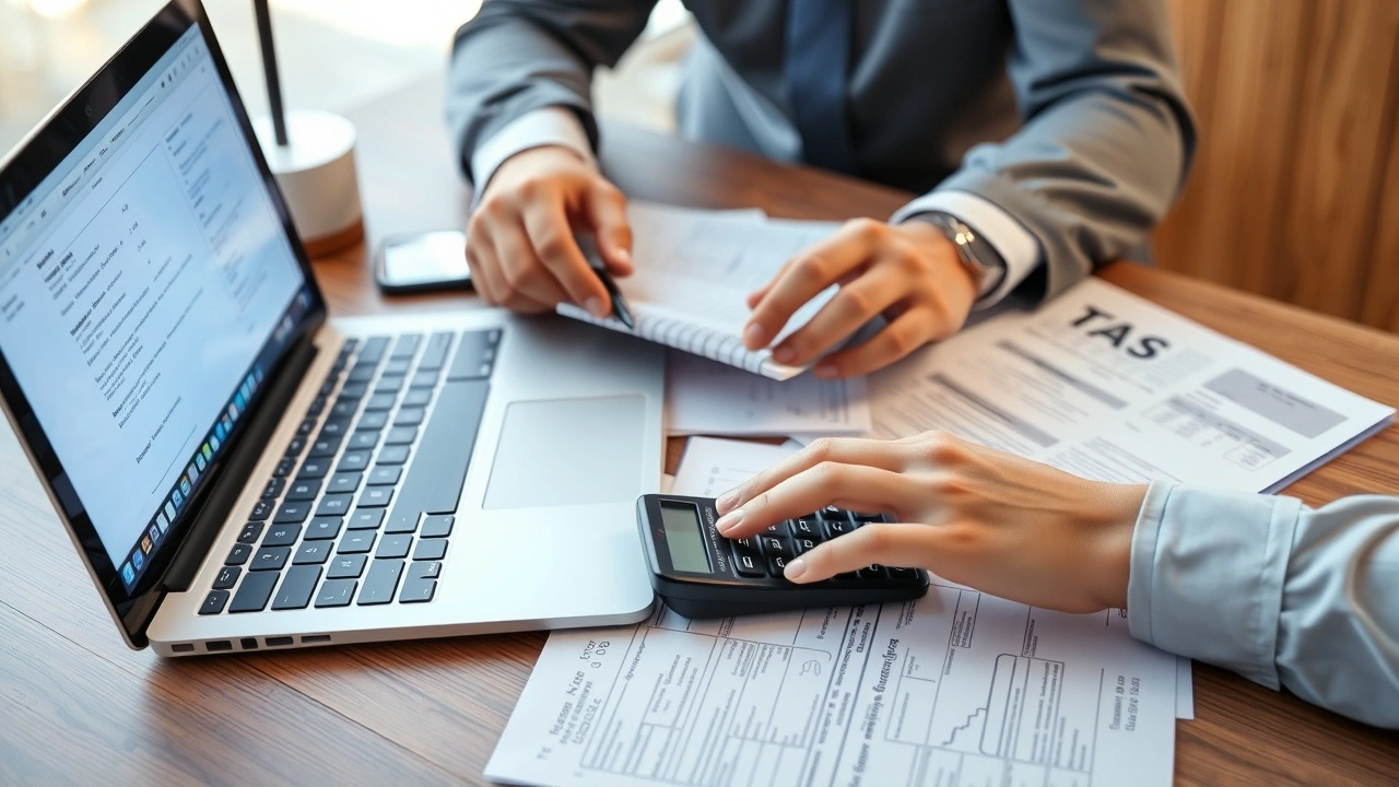 person calculant des impots sur un bureau