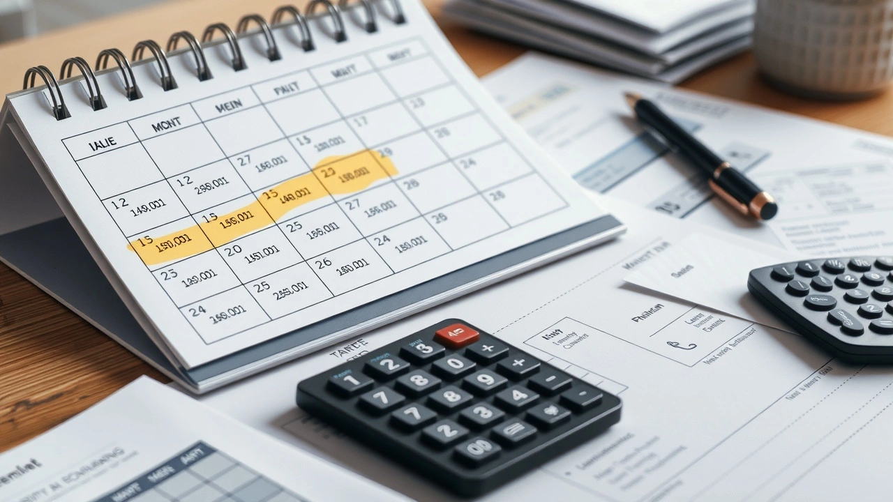 calendrier avec deadlines financières et bureau organisé