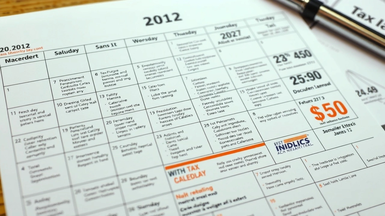 calendrier fiscal annuel avec deadlines et documents financiers