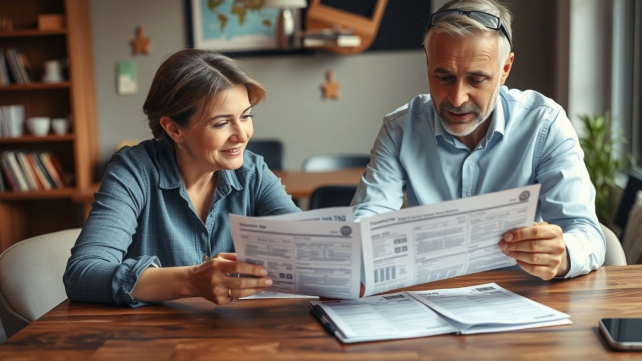 couple examinent leurs bulletins de salaire et documents fiscaux