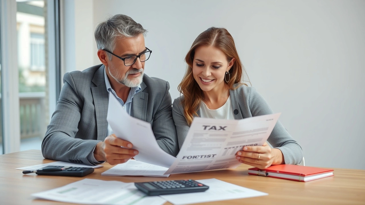 couple discutant de leurs documents fiscaux