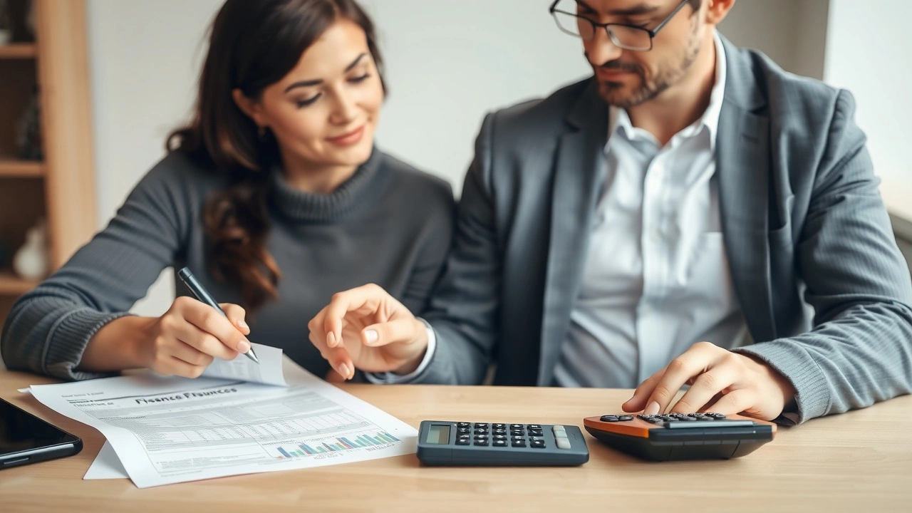 couple reviewing tax documents at a table
