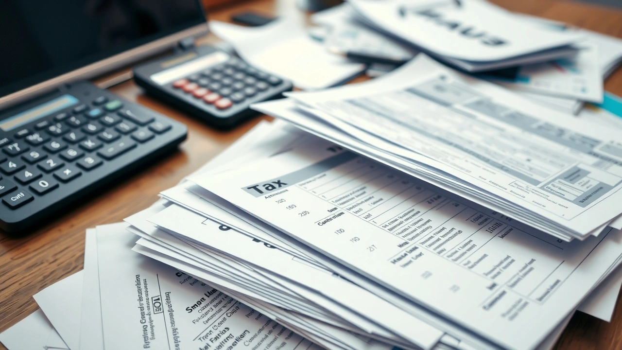 piles de documents fiscaux sur un bureau