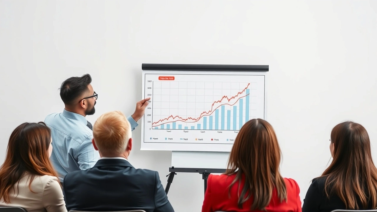 conseiller financier avec graphique et dirigeants inquiets