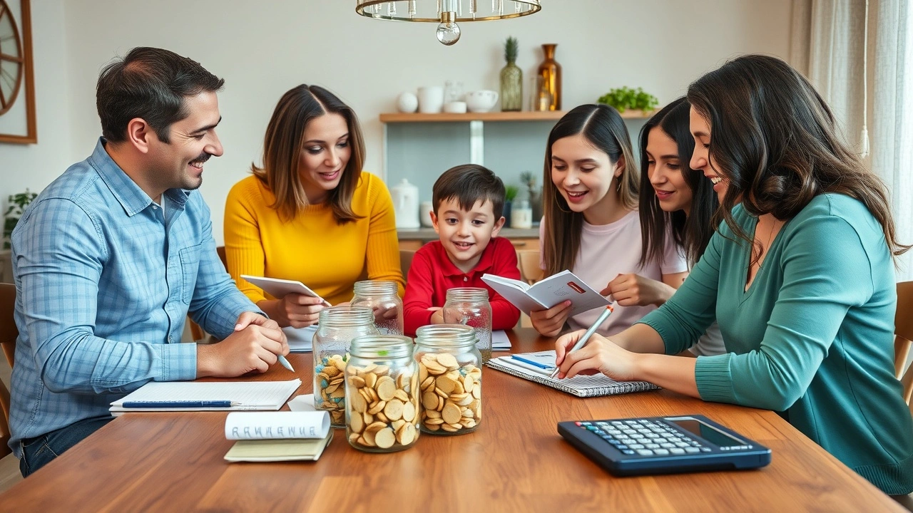 famille discutant budget et économies ensemble