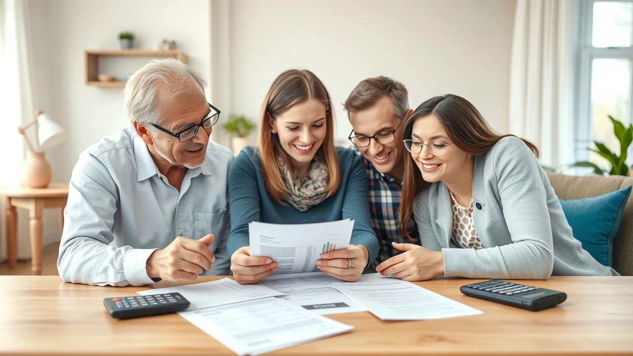 famille examinant ses économies chez eux