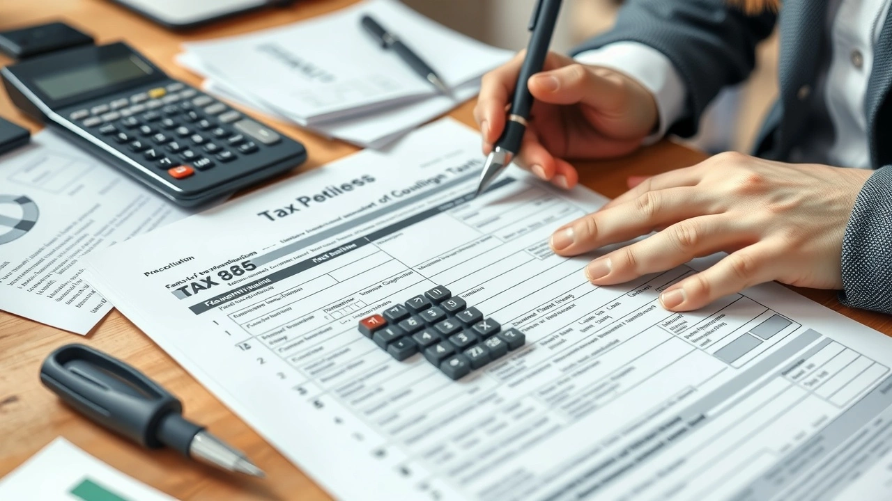 une personne remplit un formulaire fiscal sur un bureau