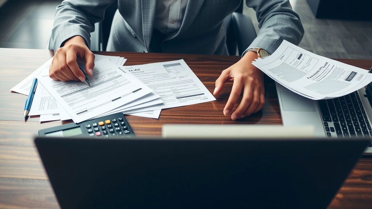 person organisant des documents fiscaux sur un bureau