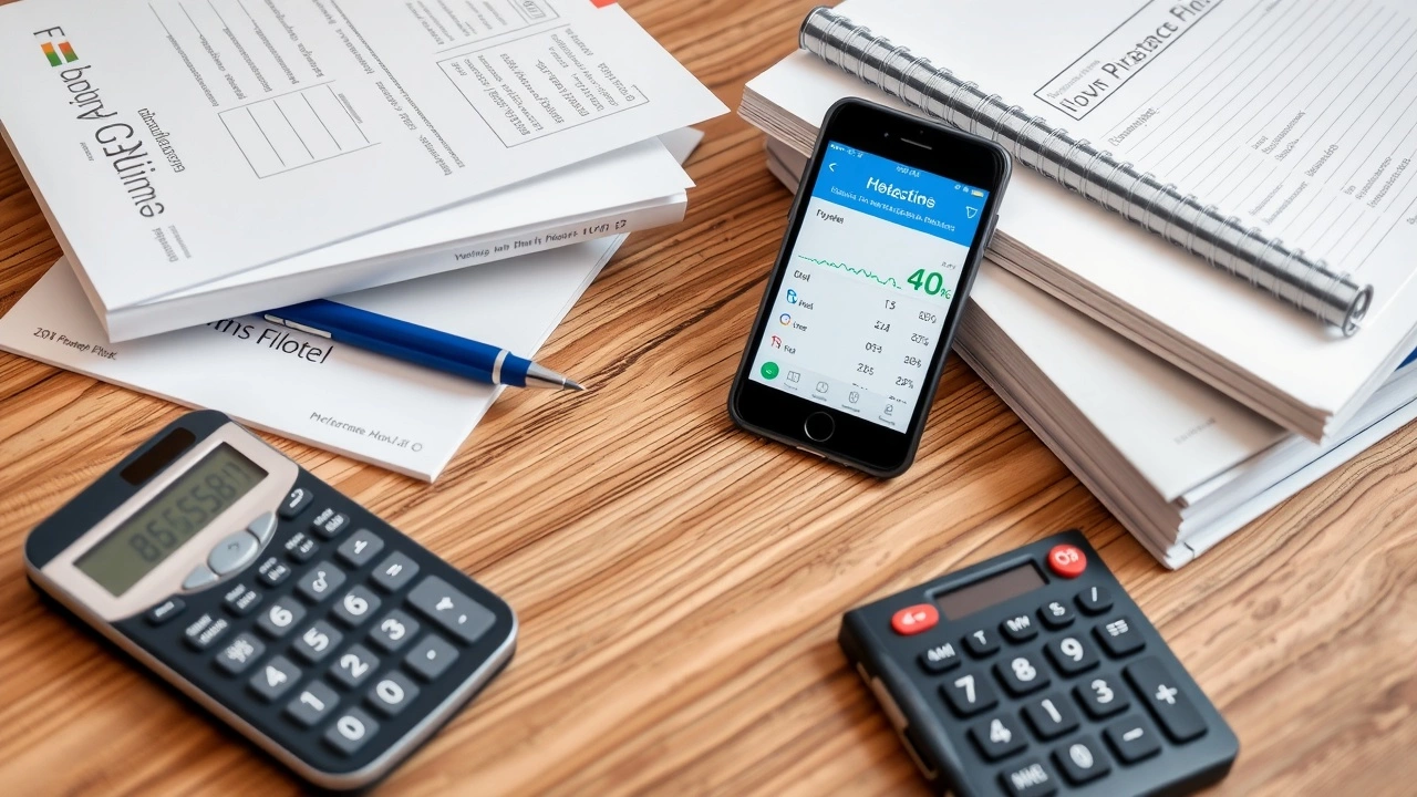 outils de gestion financière sur un bureau en bois