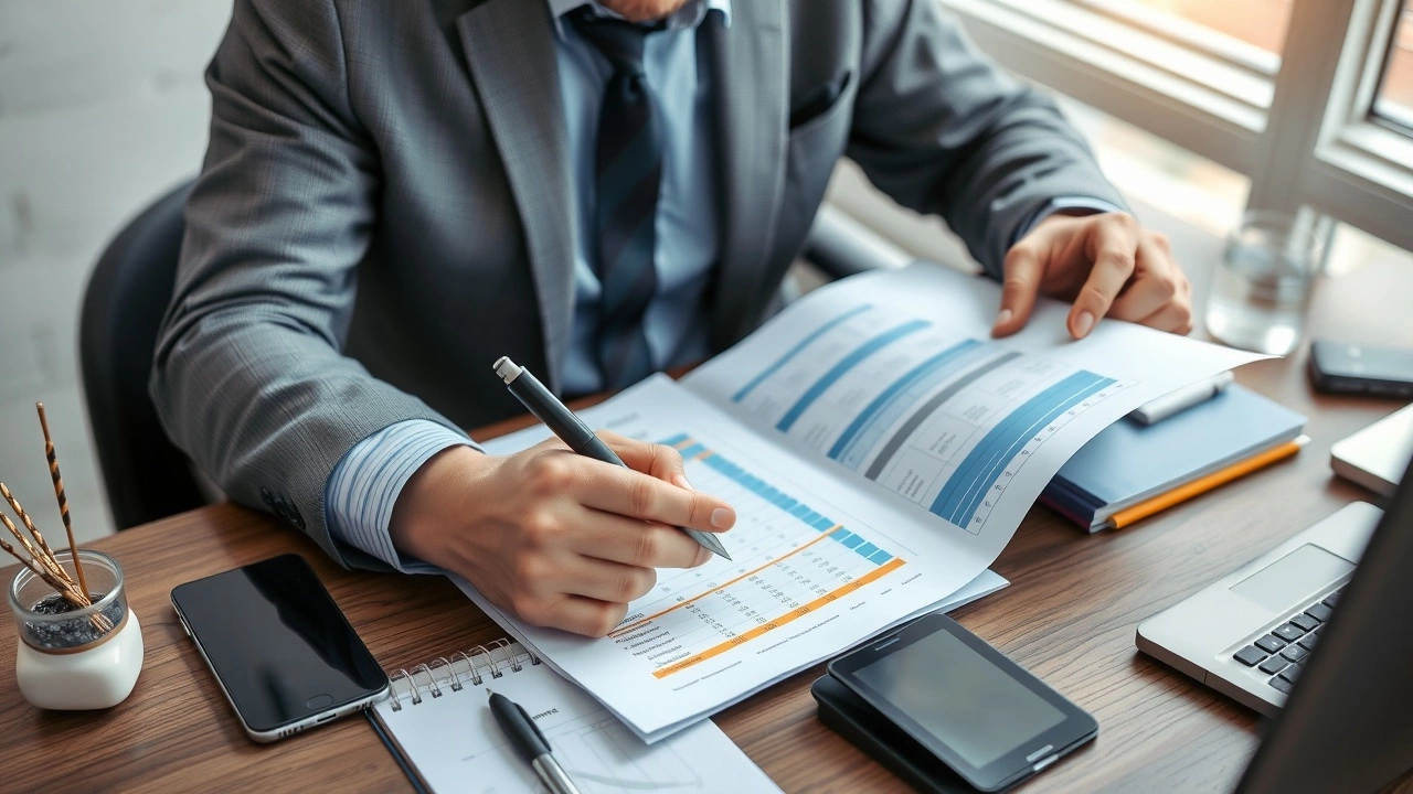 person analysant des documents financiers sur un bureau