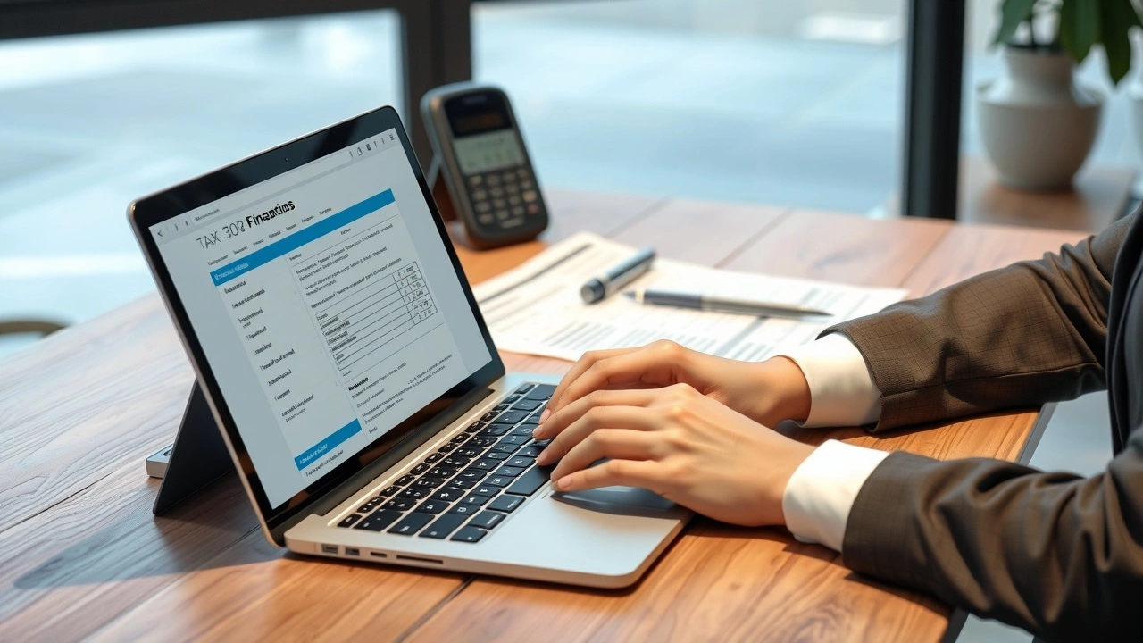 une personne avec un ordinateur et des documents fiscaux