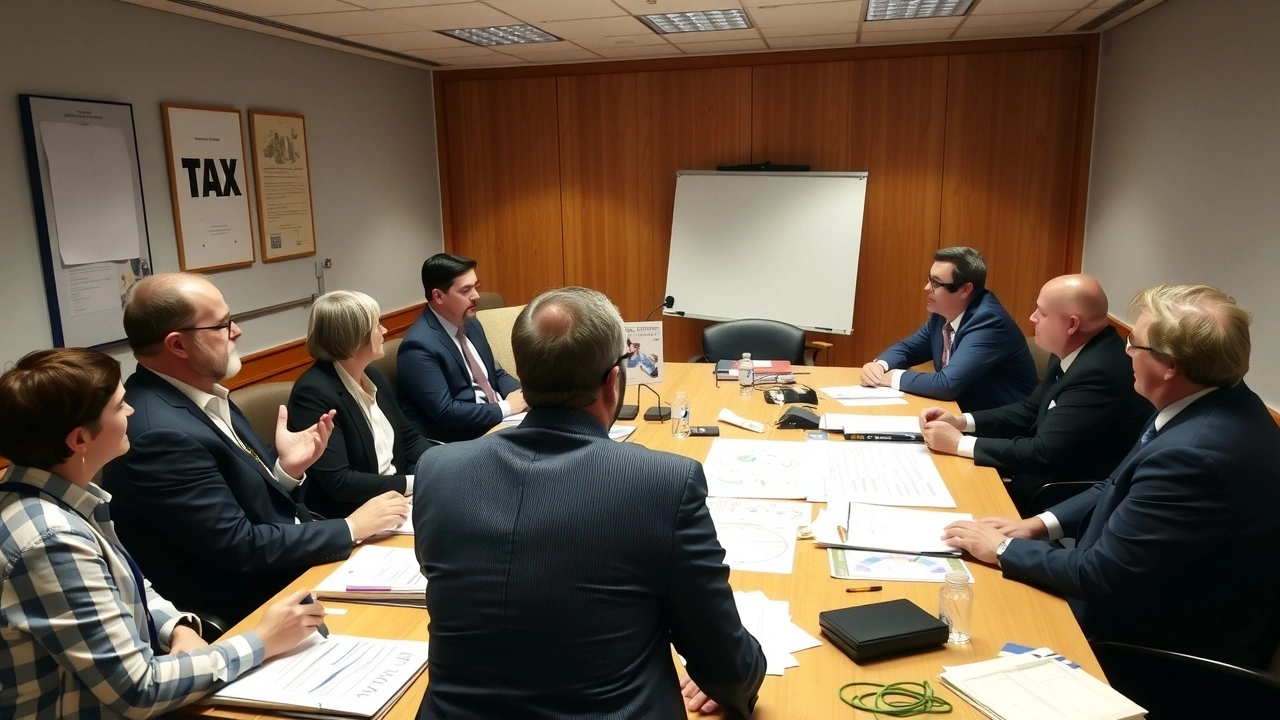 réunion d'experts fiscaux et syndicats en discussion