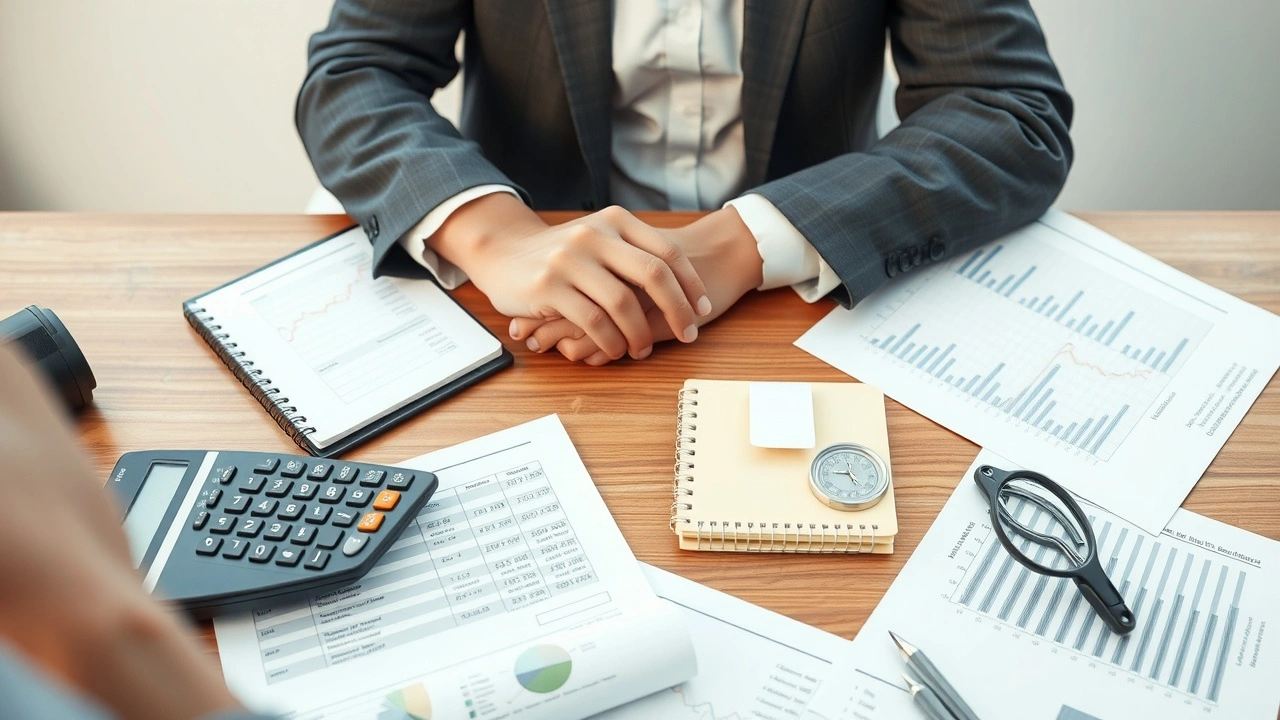 person utilisant un calculateur et des documents financiers