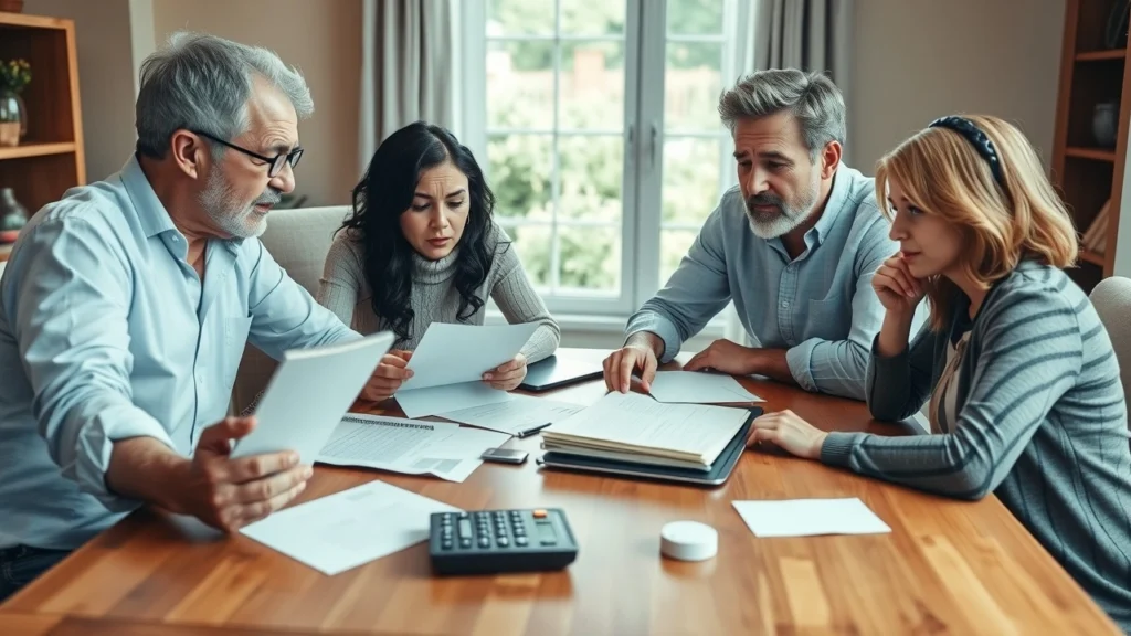 Une famille discutant autour d'une table sur le budget familial.