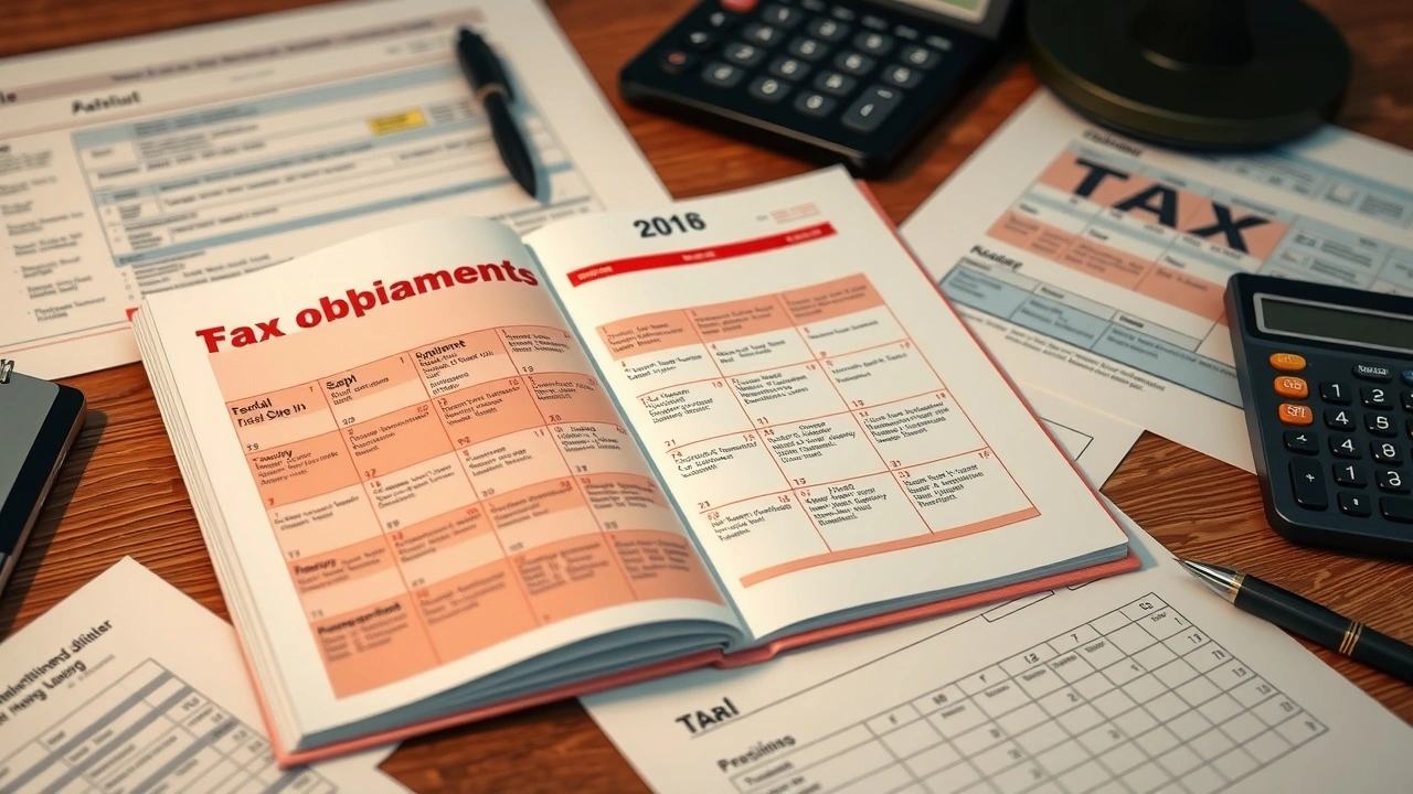 bureau avec un calendrier fiscal et des documents