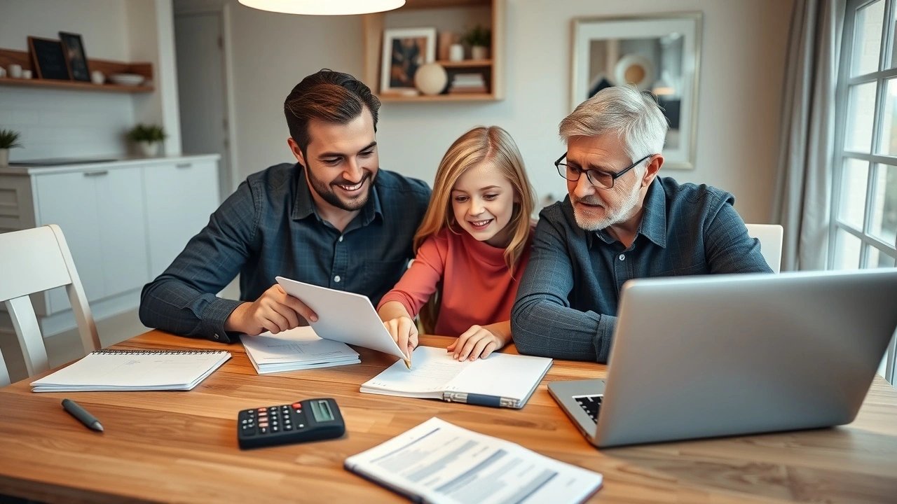 une famille examine son budget à table