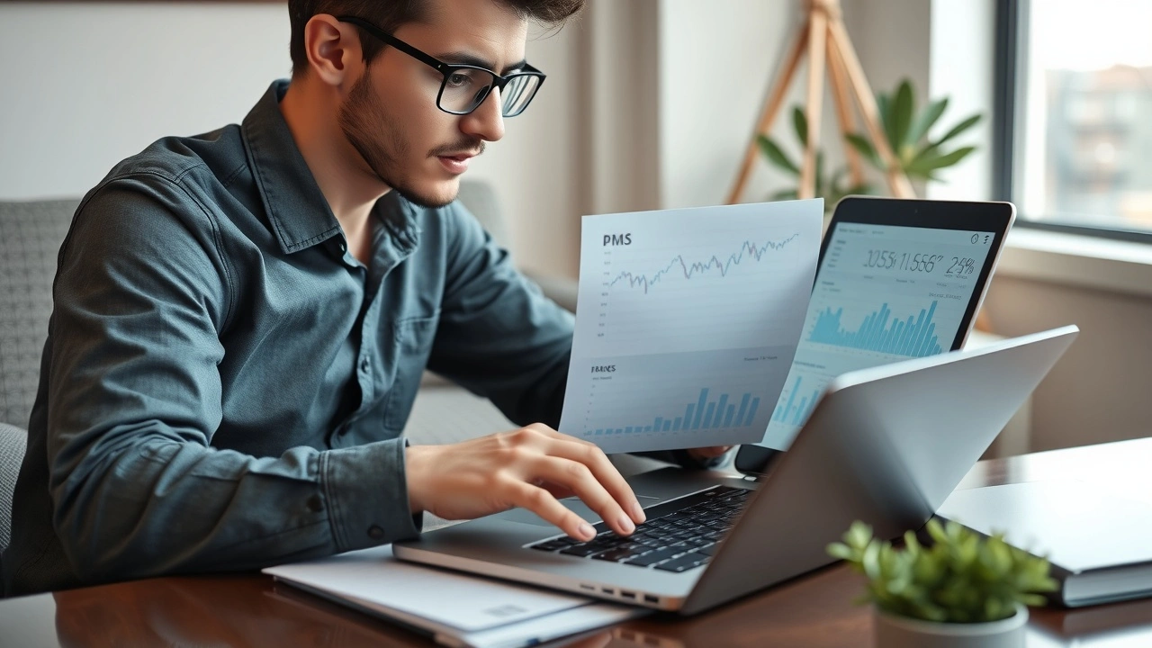 jeune investisseur avec documents financiers et graphique