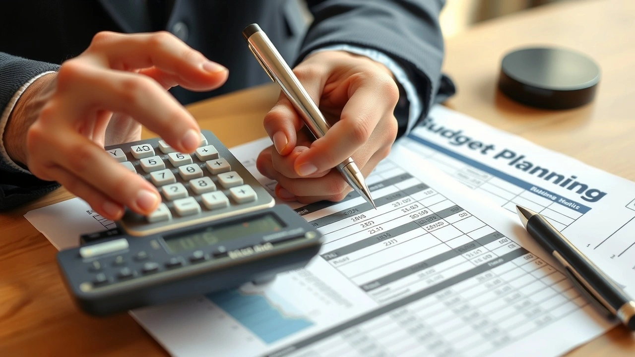 person utilisant un calculateur et une feuille de budget