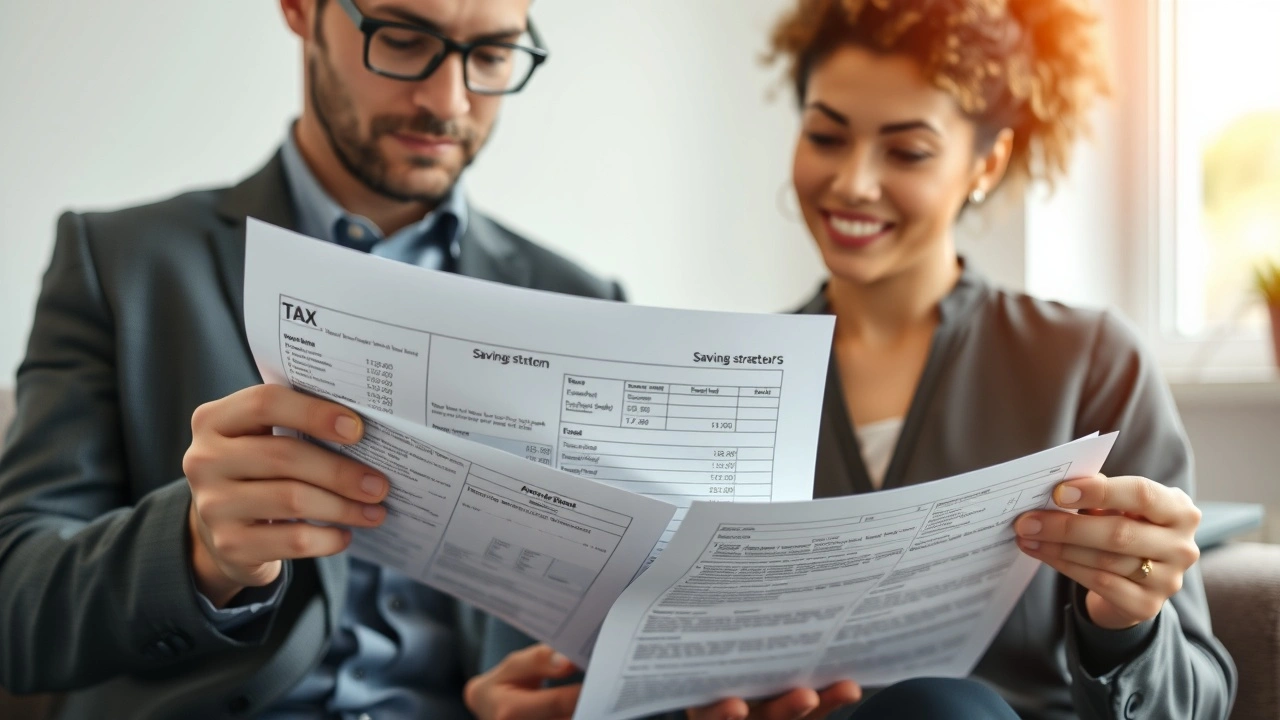 homme et femme examinant des documents financiers