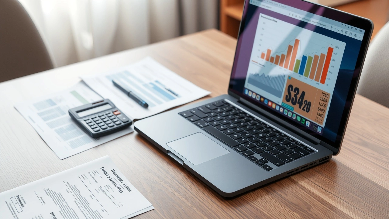 bureau a domicile avec ordinateur et documents financiers