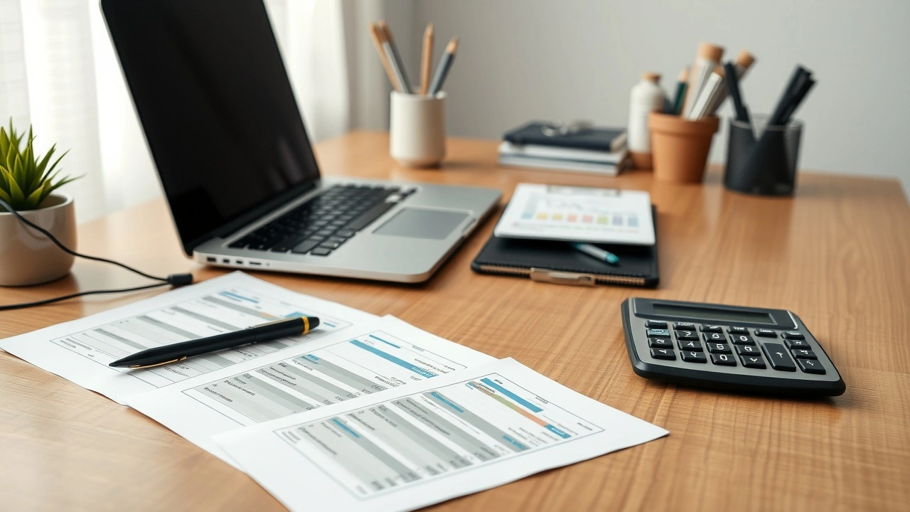 bureau à domicile avec ordinateur et documents financiers