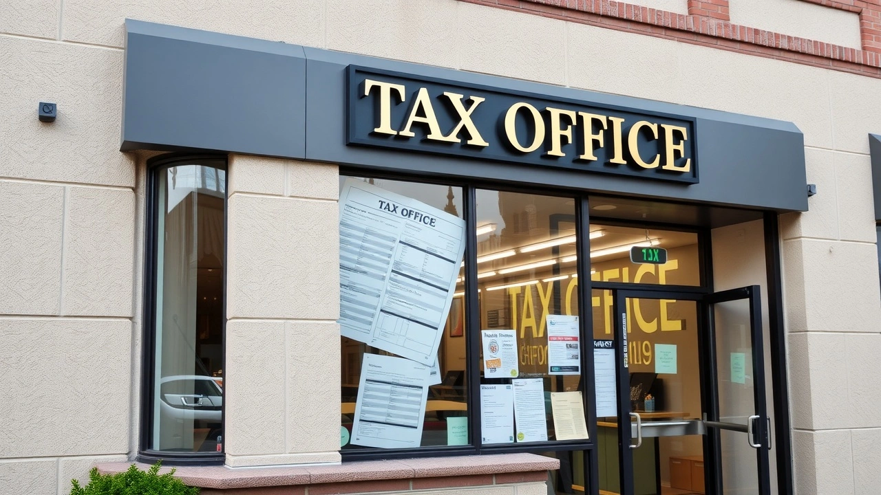 bâtiment d'un bureau des impôts locaux avec des formulaires