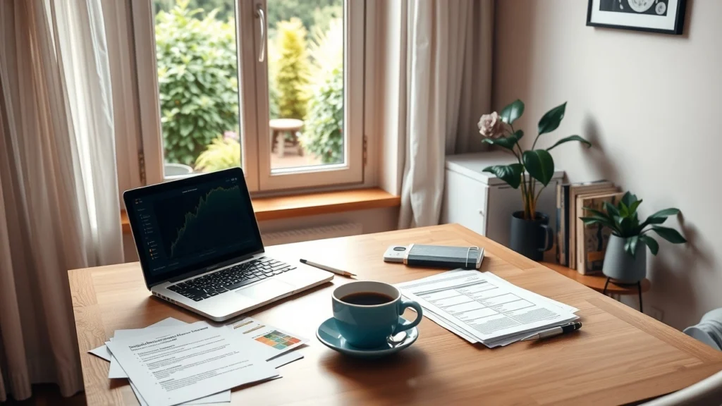 Un bureau à domicile accueillant illustrant le télétravail et la gestion financière.