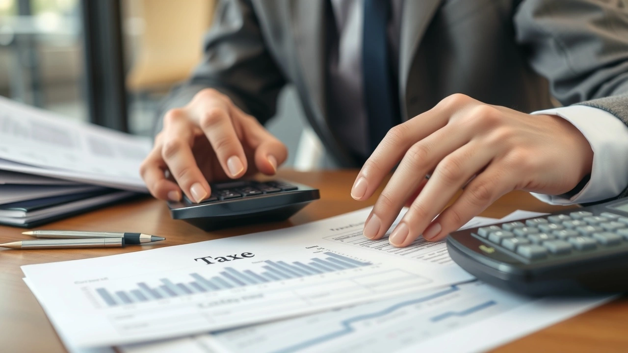 planificateur financier calculant des impots sur un bureau