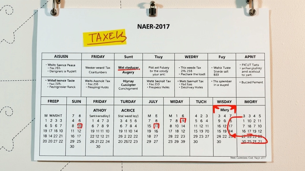 calendrier mural avec des échéances fiscales importantes
