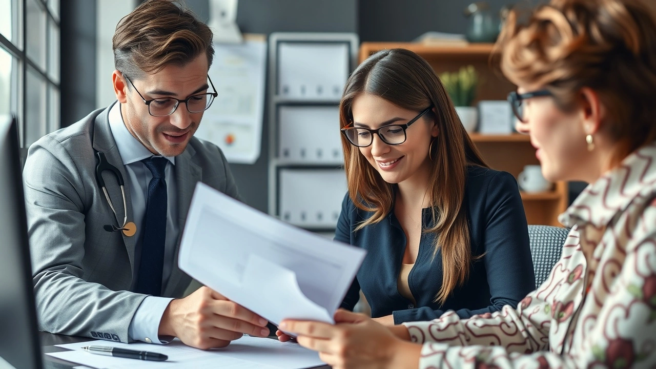 un conseiller fiscal aide des clients avec des documents